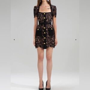 NWT Self-portrait Black Guipure Lace Mini Dress